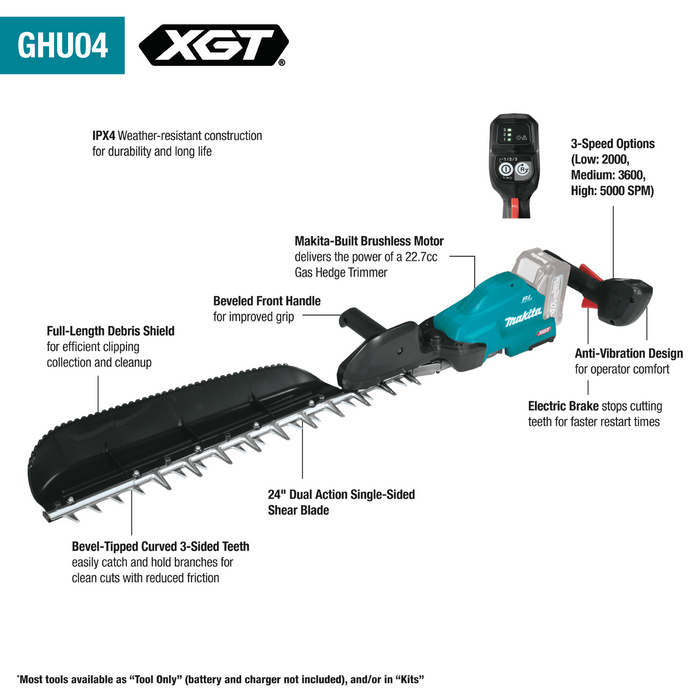Makita (GHU04M1) 40V max XGT Brushless Cordless 24" Single Sided Hedge Trimmer Kit (4.0Ah)