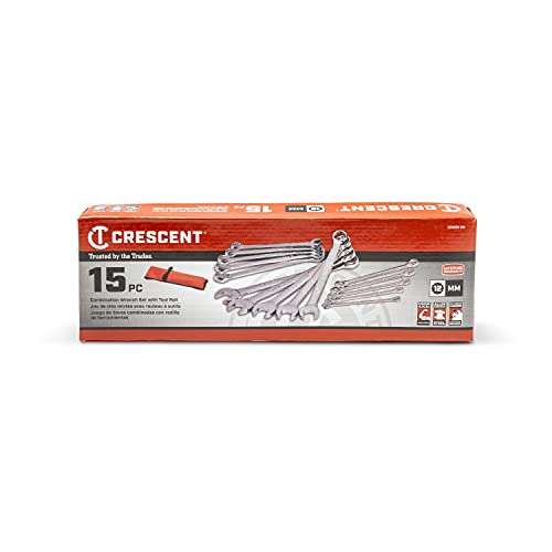 Crescent 15-Piece 12-Point Metric Combination Wrench Set with Tool Roll