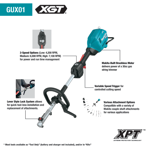 Makita (GUX01ZX1) 40V max XGT Brushless Cordless Couple Shaft Power Head with 17" String Trimmer Attachment, Tool Only