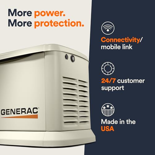 Generac 7290 Guardian 26kW Home Standby Generator – Aluminum Enclosure, Wi-Fi Enabled, G-Force Engine, Whole House Backup