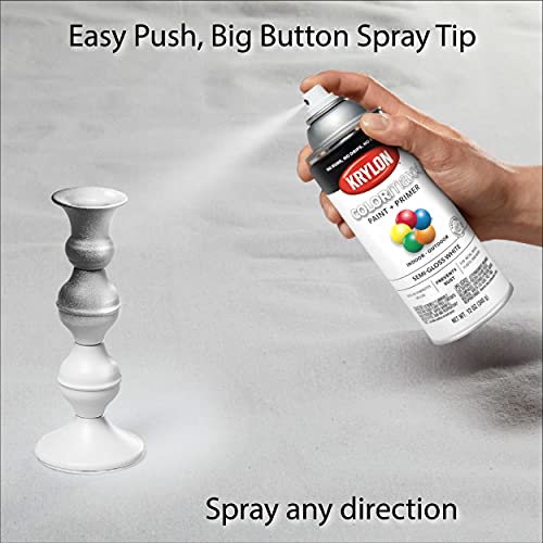 12 oz Krylon K05580007 White COLORmaxx Paint & Primer Spray Paint, Semi-Gloss