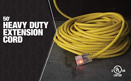 Southwire 2588SW0002 Outdoor Cord-12/3 SJTW Heavy Duty 3 Prong Extension Cord-for Commercial Use (50'; Yellow); 50 Feet