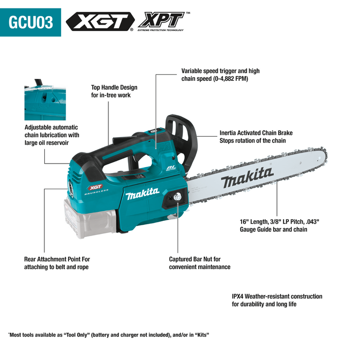 Makita (GCU03Z) 40V Max XGT Brushless Cordless 16" Top Handle Chain Saw (Bare Tool)