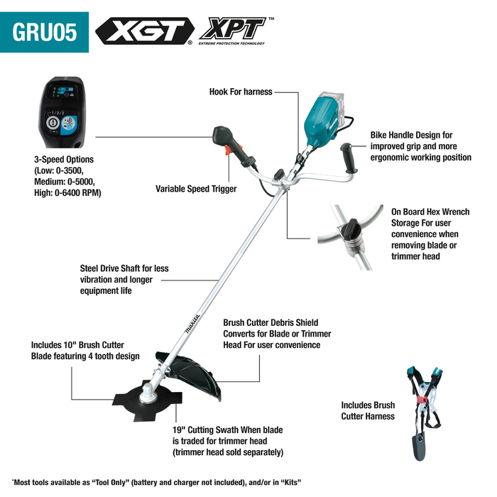Makita GRU05PM 80V max (40V max X2) XGT Brushless Cordless Brush Cutter Kit (4.0Ah)