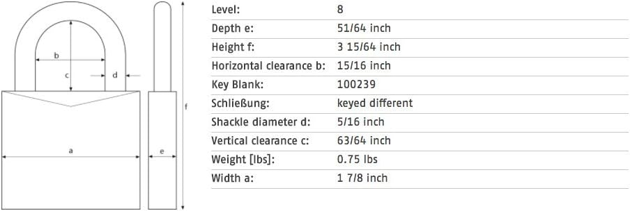 ABUS 83/45-300 S2 Schlage 45mm All Weather Solid Brass Rekeyable Padlock with 1" Shackle, Zero-Bitted