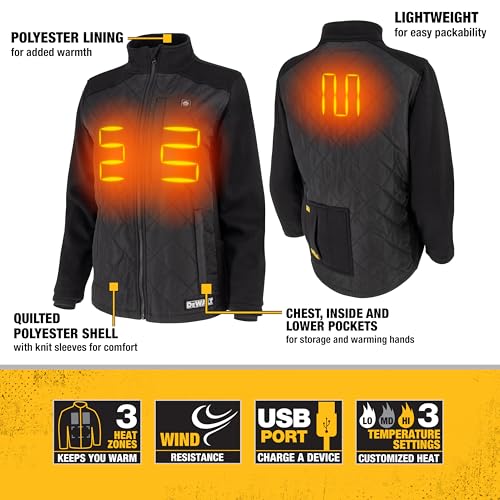 DEWALT DCHJ102BD1 Women's Lightweight, Wind Resistant Hybrid Heated Jacket Kit with Battery - Black, Size M