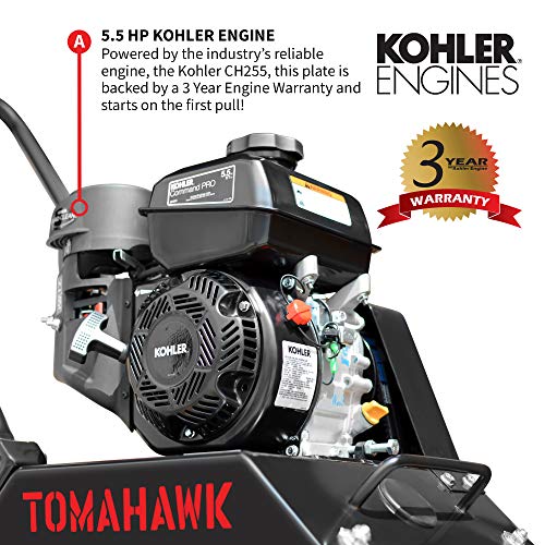 Tomahawk Vibratory Plate Compactor Tamper for Dirt, Asphalt, Gravel, Soil Compaction with 6HP Engine