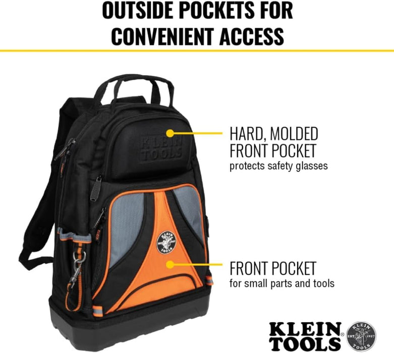 Klein Tools 55421BP-14 Tradesman Pro Tool Bag Backpack, 39 Pockets, Black, 14-Inch