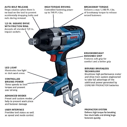 BOSCH GDS18V-770CN PROFACTOR 18V Connected-Ready 3/4 In. Impact Wrench with Friction Ring and Thru-Hole (Bare Tool)