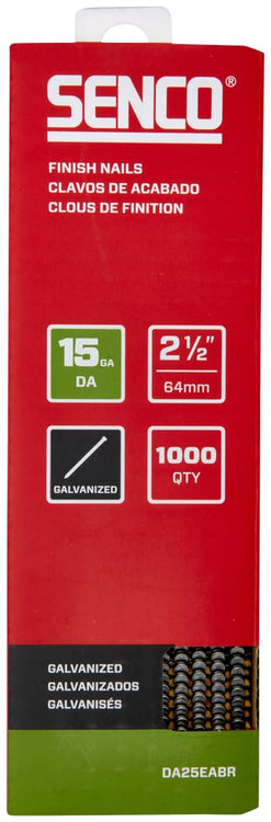 SENCO DA25EABR 2-1/2" 15 Gauge Angled Finish Nails, Galvanized Finish 1,000 Count Pack