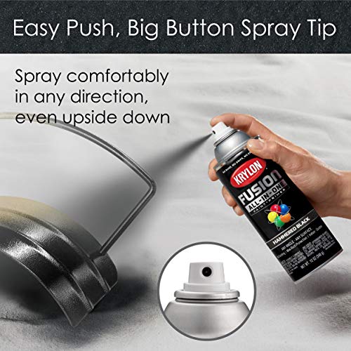 12 oz Krylon K02782007 Black Fusion All-In-One Paint & Primer Spray Paint, Hammered