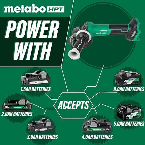 Metabo HPT 18V MultiVolt� 4-1/2-Inch Cordless Angle Grinder, Tool Only - No Battery, Paddle Switch, 8,000 RPM, 5 Safety Features, Auto Mode, G1812DFQ4