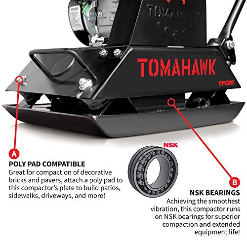Tomahawk Vibratory Plate Compactor Tamper for Dirt, Asphalt, Gravel, Soil Compaction with 6HP Engine