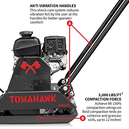 Tomahawk Vibratory Plate Compactor Tamper for Dirt, Asphalt, Gravel, Soil Compaction with 6HP Engine
