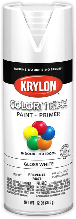 Krylon K05545007 COLORmaxx Spray Paint and Primer for Indoor/Outdoor Use, 12 Oz, Gloss White (Pack of 1)