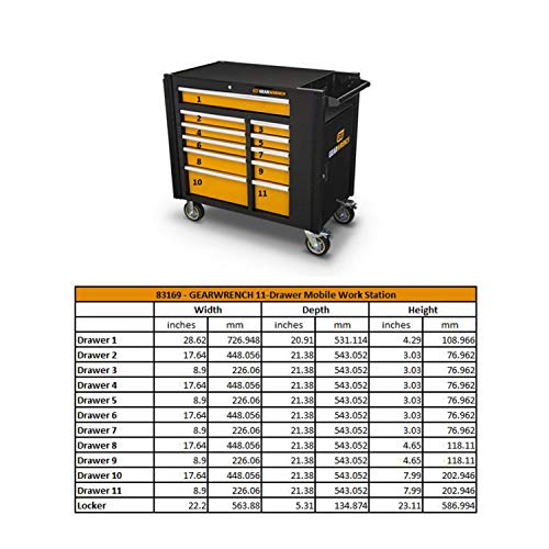 GEARWRENCH 42" 11 Drawer Mobile Work Station, Black & Orange - 83169