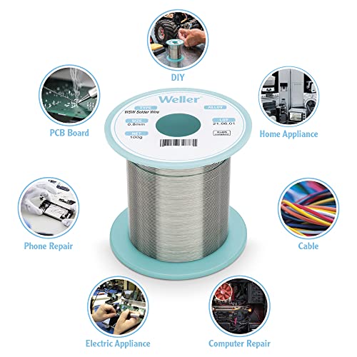 Weller WSW SAC M1 (T0051386570) Lead Free Solder Wire, Dia: 0.2 mm / 0.008 in, Wt: 10 g / 0.353 oz, Alloy Sn96.5Ag3.0Cu0.5, Flux content 3.5%