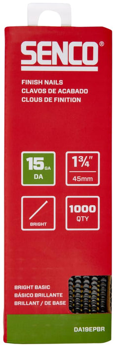 SENCO DA19EPBR 1-3/4" 15 Gauge, Bright Finish Nails, 34 Degree Angled Tape Strip, 1,000 Count Pack