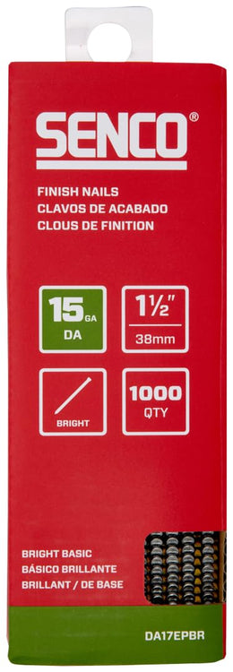 SENCO DA17EPBR 1-1/2" 15 Gauge Angled Low Carbon Steel Finish Nails, Bright Finish, 1,000 Count Pack