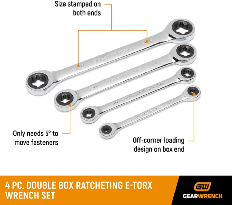 GEARWRENCH 4 Piece Double Box Ratcheting E-Torx Wrench Set - 9224D