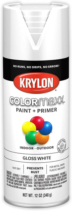 Krylon K05545007 COLORmaxx Spray Paint and Primer for Indoor/Outdoor Use, 12 Oz, Gloss White (Pack of 1)