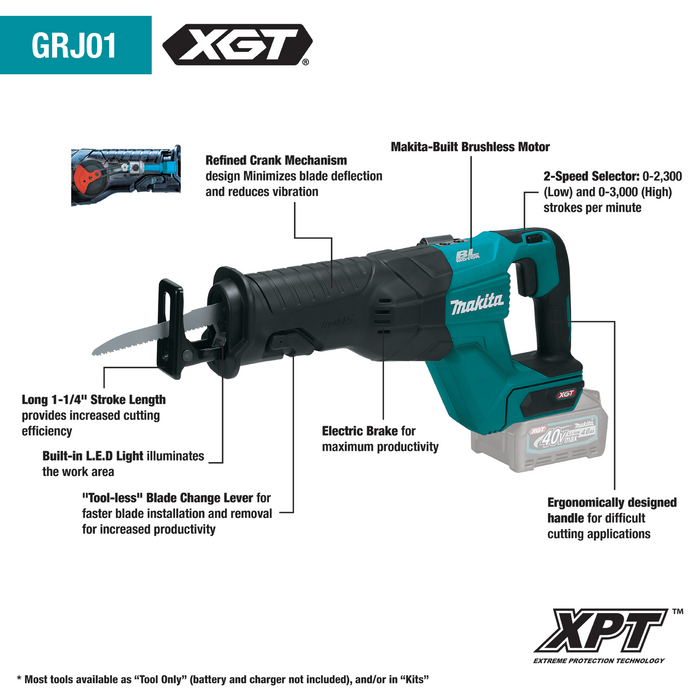 Makita (GRJ01Z) 40V Max XGT Brushless Cordless Reciprocating Saw (Bare Tool)