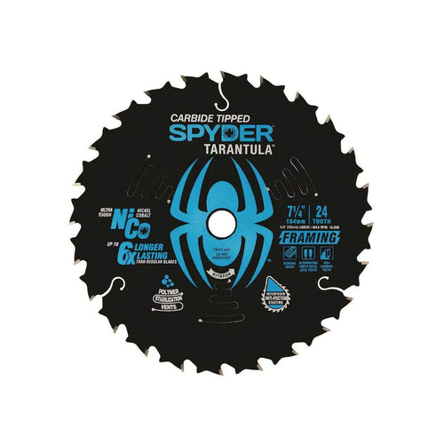 Spyder Framing 7-1/4" 24-Tooth Tungsten Carbide-Tipped Steel Circular Saw Blade - 13001