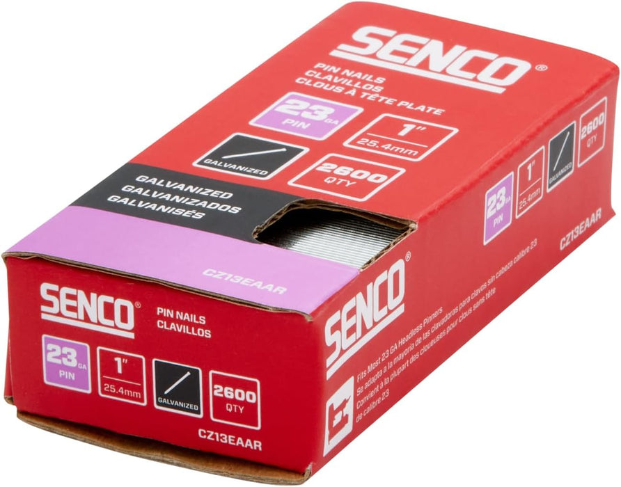 SENCO CZ13EAAR 1" 23 Gauge Pin Nails, Galvanized Finish 2,600 Count Pack