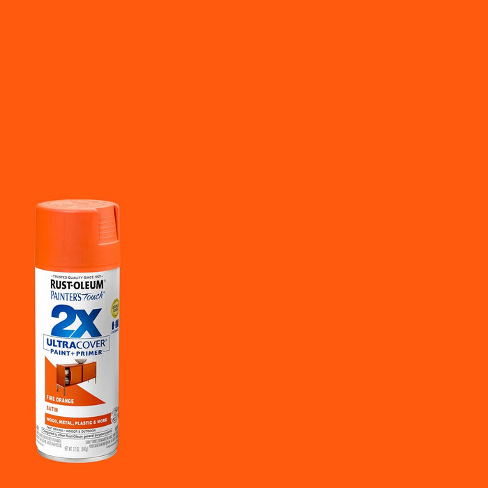 Rust-Oleum 263149 Painter's Touch 2X Ultra Cover Spray Paint, 12 oz, Satin Fire Orange (Pack of 1)