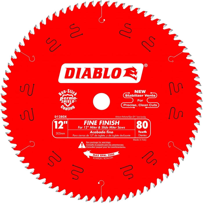 [USED-LIKE NEW] Diablo D1280X 12-Inch 80 Tooth ATB Crosscutting Saw Blade with 1-Inch Arbor, Red