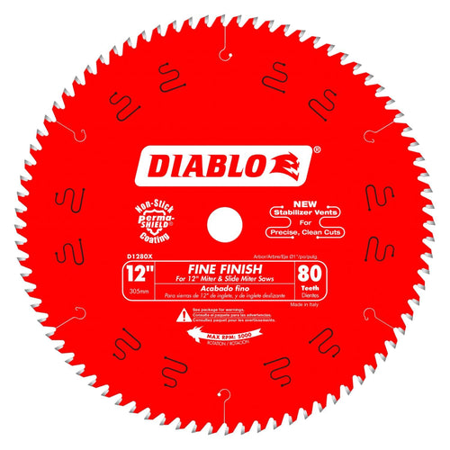 [USED-LIKE NEW] Diablo D1280X 12-Inch 80 Tooth ATB Crosscutting Saw Blade with 1-Inch Arbor, Red