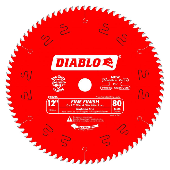 [USED-LIKE NEW] Diablo D1280X 12-Inch 80 Tooth ATB Crosscutting Saw Blade with 1-Inch Arbor, Red