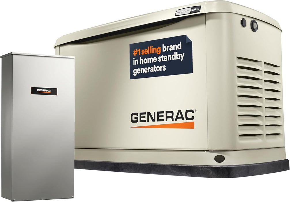 Generac 7043 Guardian 22kW LP / 19.5kW NG Home Standby Generator – Air-Cooled, Wi-Fi Enabled, 200-Amp Transfer Switch