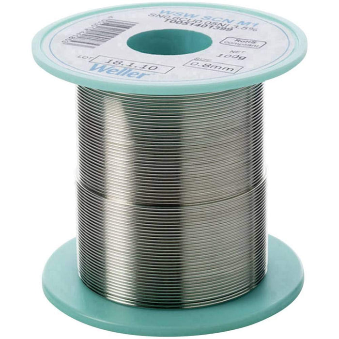 Weller WSW SCN M1 T0051401399 Lead Free Solder Wire, Ø 0.8mm, Alloy Sn99.3Cu0.6Ni0.05, Flux Content 3.5%, 100g