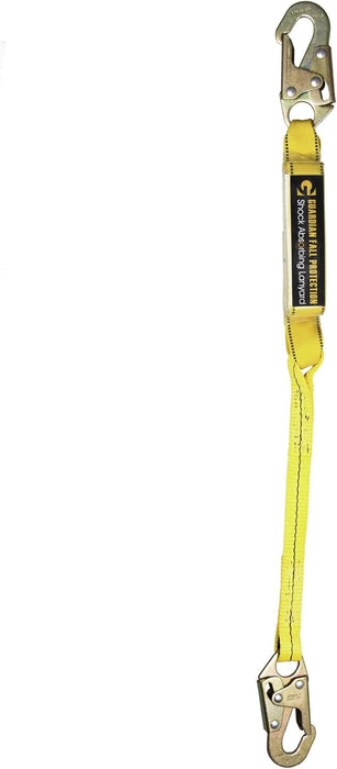 Guardian Fall Protection 3-Foot Single Leg Shock Absorbing Lanyard / Steel Snap Hook - 01214