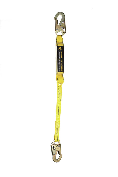 Guardian Fall Protection 3-Foot Single Leg Shock Absorbing Lanyard / Steel Snap Hook - 01214