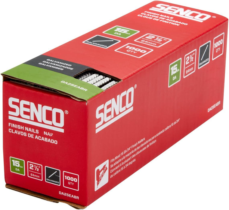 SENCO DA25EABR 2-1/2" 15 Gauge Angled Finish Nails, Galvanized Finish 1,000 Count Pack