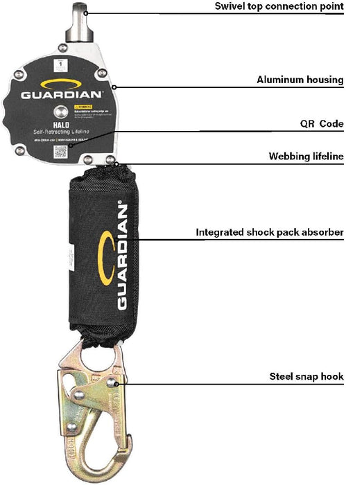 Guardian Fall Protection (10901) Halo Web SRL – 11 ft. Nylon Webbing with Carbineer, Swivel Top, Steel Rebar Hook