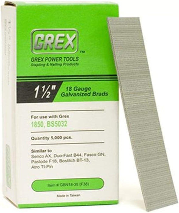 Grex GBN18-38 (F38) 1-1/2 In. 18 Gauge Brad Nails, Galvanized, 5M