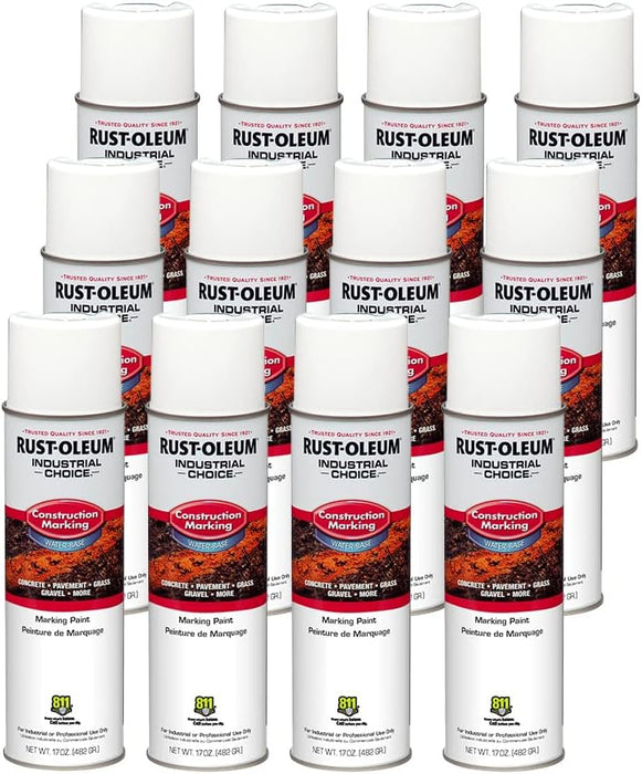 Rust-Oleum 264692 Industrial Choice M1400 System Water-Based Construction Marking Paint, 17 oz, White (Pack of 12)