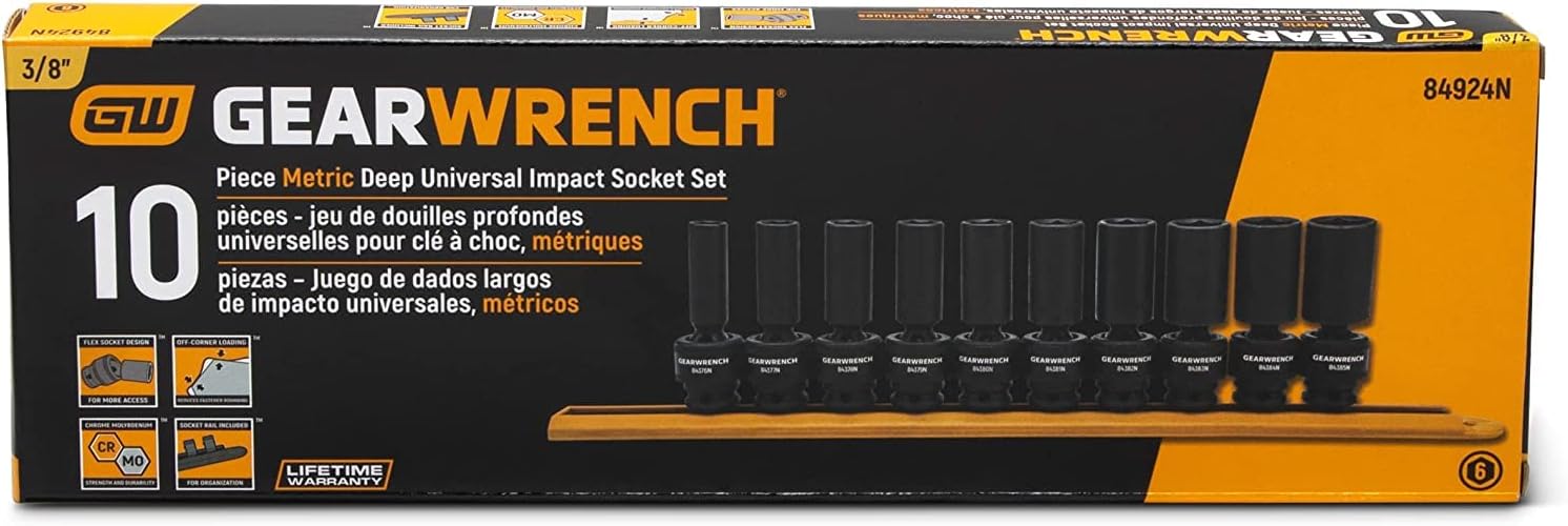 GEARWRENCH (84924N) 10 Pc. 3/8 Inch Drive 6 Pt. Deep Universal Impact Socket Set, Metric