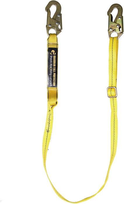 Guardian Fall Protection 01285 SSAWL4-6 Shock Absorbing Adjustable Lanyard from 4-Feet to 6-Feet 4' to 6' Adjustable Single Leg/Steel Snap Hook End