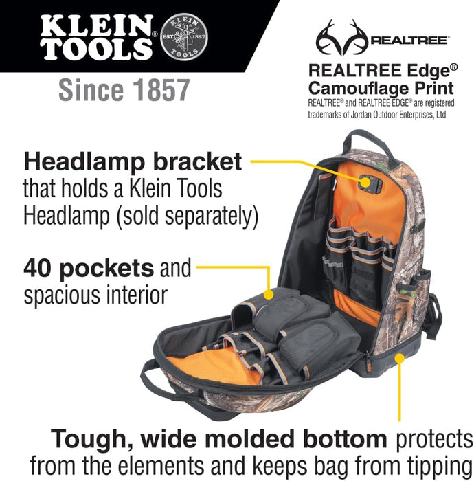 Klein Tools 62800BPCAMO Tradesman Pro XL Tool Bag Backpack, 40 Pockets, Camo
