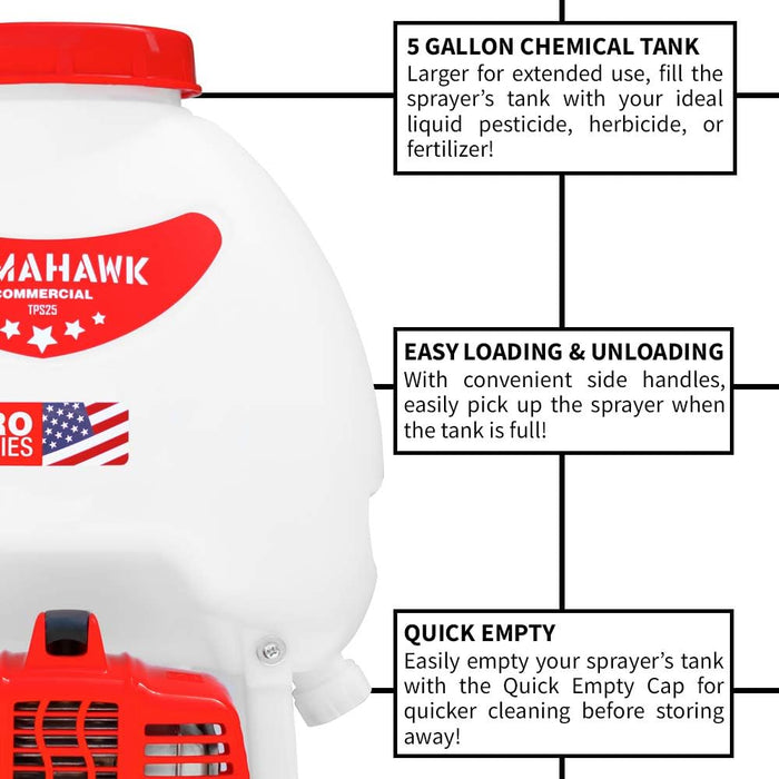 Tomahawk 5 Gallon Gas Power Backpack Sprayer 450 PSI Pump Garden Spraying with Irrigation Rod for Root Protection