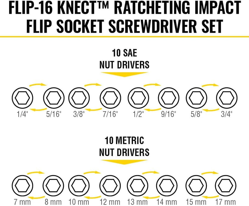Klein Tools 65242 Flip-16 KNECT Ratcheting Impact Flip Socket Screwdriver Set