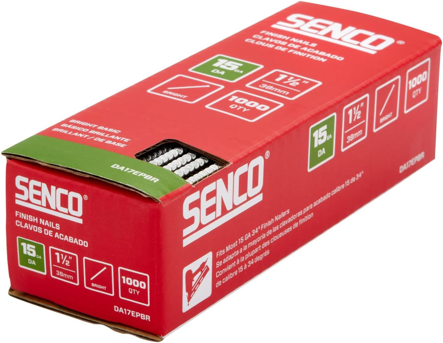 SENCO DA17EPBR 1-1/2" 15 Gauge Angled Low Carbon Steel Finish Nails, Bright Finish, 1,000 Count Pack