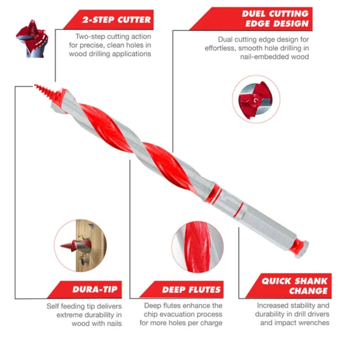 Diablo Auger Bit for Wood & Nail-Embedded Wood, 1-1/4" Diameter, 17-1/2" Length, 7/16" Hex Shank, 13-1/2" Working Length - DAG3140