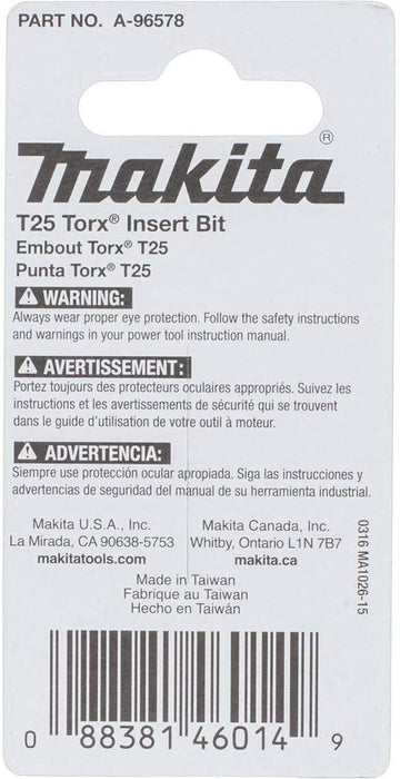 Makita A-96578 Impactx T25 Torx 1″ Insert Bit, 2 Pack 2-Pack T25