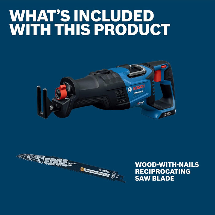 BOSCH GSA18V-126N PROFACTOR 18V Reciprocating Saw - 1-1/4" Stroke, 0-3000 SPM, BITURBO Brushless, KickBack Control, 6 Speed Settings, Tool-Free Blade Change (Bare Tool)