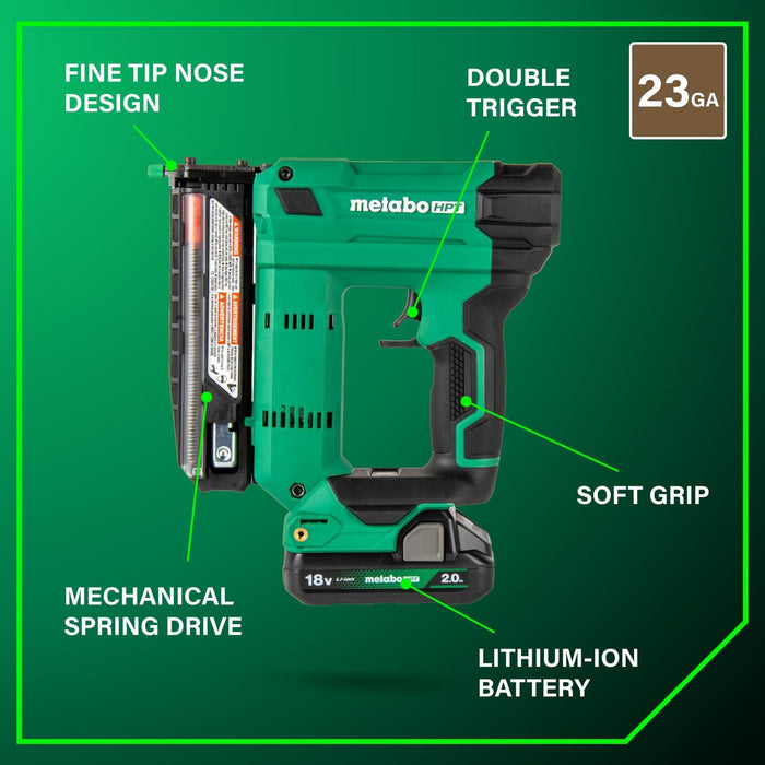 Metabo HPT 18V MultiVolt Cordless 23-Gauge Pin Nailer Kit | Includes Battery and Charger | Double Trigger for Maximum Safety | One Piece Nose Structure | Dry Fire Lockout | NP1835DA